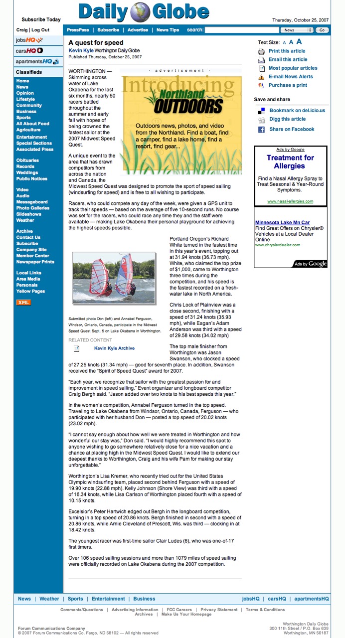 Worthington Daily Globe October 25, 2007